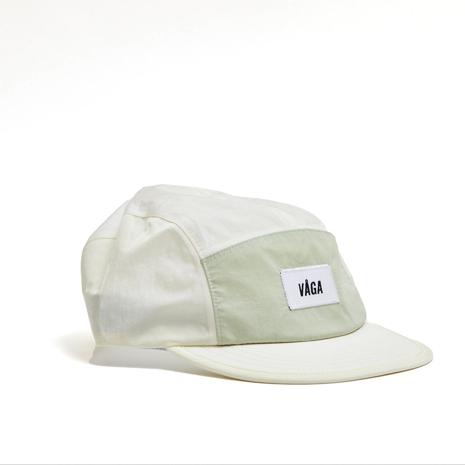 Front view of a VÅGA Unisex Pacer Cap 2.0 in the Mist/Khaki colourway (8684932989090)