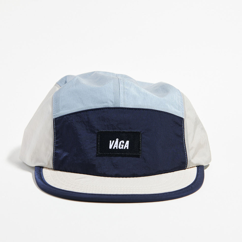 Front view of the VAGA Unisex Pacer Cap in the Postal Blue/Dust Grey/Navy Blue colourway. (8751103049890)