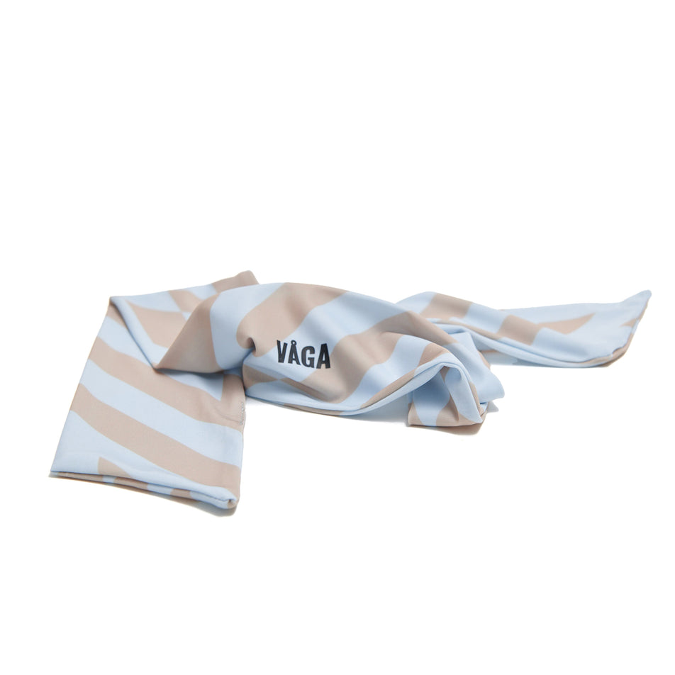 The front of a VÅGA Unisex Summer Tie Back Headband in the Pastel Blue/Taupe colourway (8684906414242)