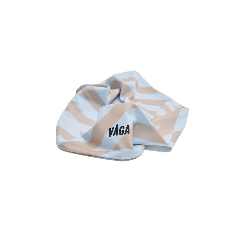 The front of a VÅGA Unisex Summer Tie Back Headband in the Pastel Blue/Taupe colourway (8684906414242)