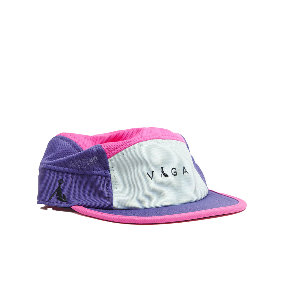 Front view of a VÅGA Unisex Club Cap in the Aqua/Poster Pink/Purple/Navy Blue colourway (8684635914402)