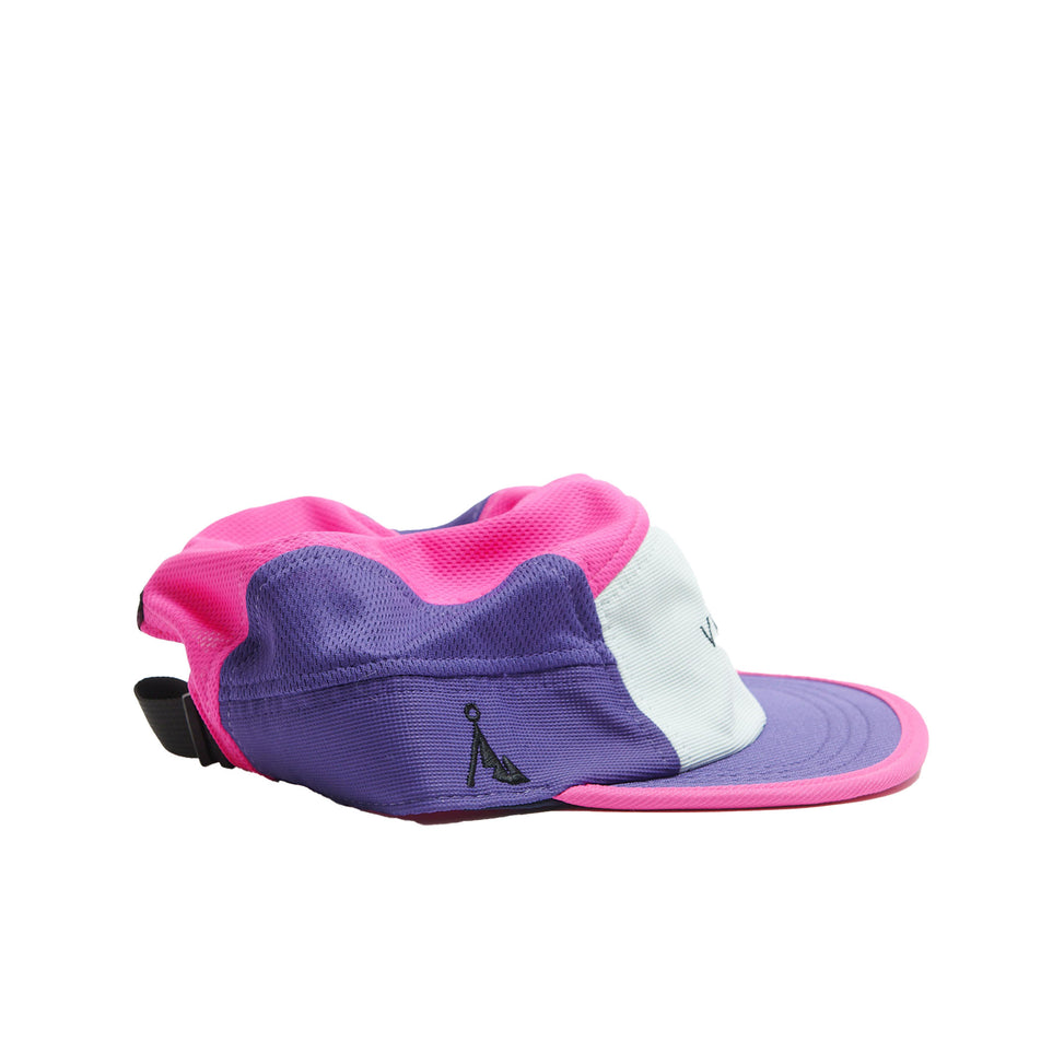 Side view of a VÅGA Unisex Club Cap in the Aqua/Poster Pink/Purple/Navy Blue colourway (8684635914402)