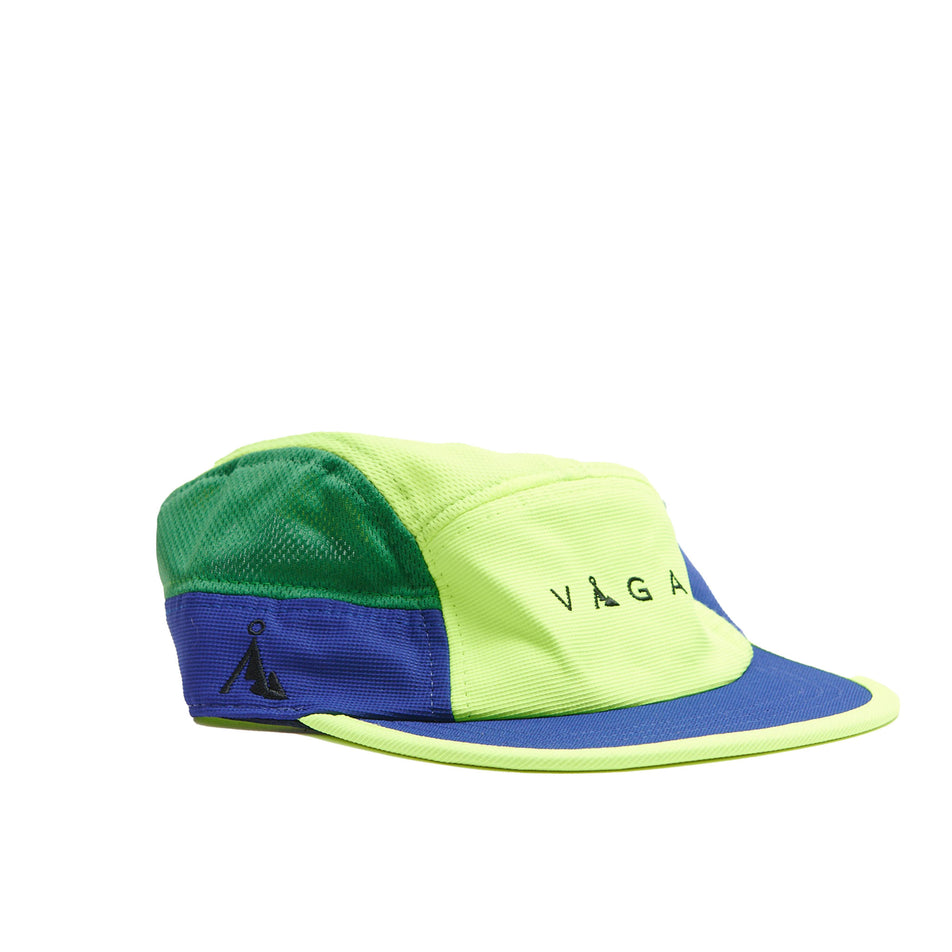 Front view of a VÅGA Unisex Club Cap in the Neon Yellow/Green/Blue/Navy Blue colourway (8684632932514)