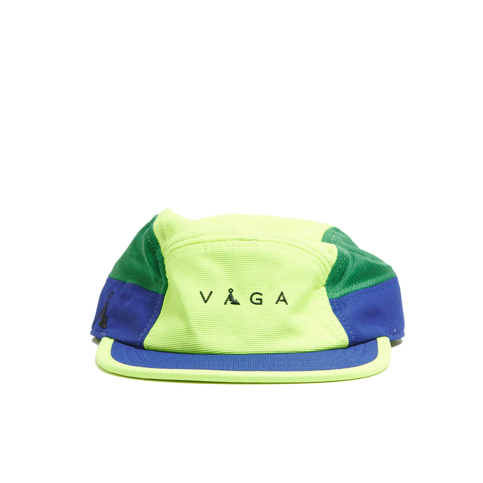 Front view of a VÅGA Unisex Club Cap in the Neon Yellow/Green/Blue/Navy Blue colourway (8684632932514)