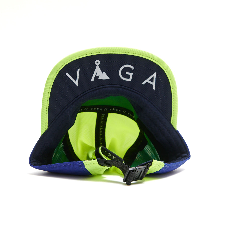 The underside of a VÅGA Unisex Club Cap in the Neon Yellow/Green/Blue/Navy Blue colourway (8684632932514)
