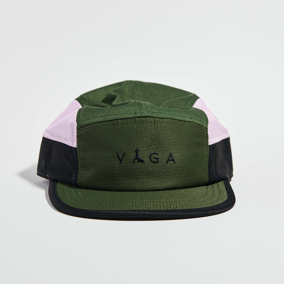 Front view of the VAGA Club Cap in the Utility Green/Black/Light Pink colourway. (8751082668194)