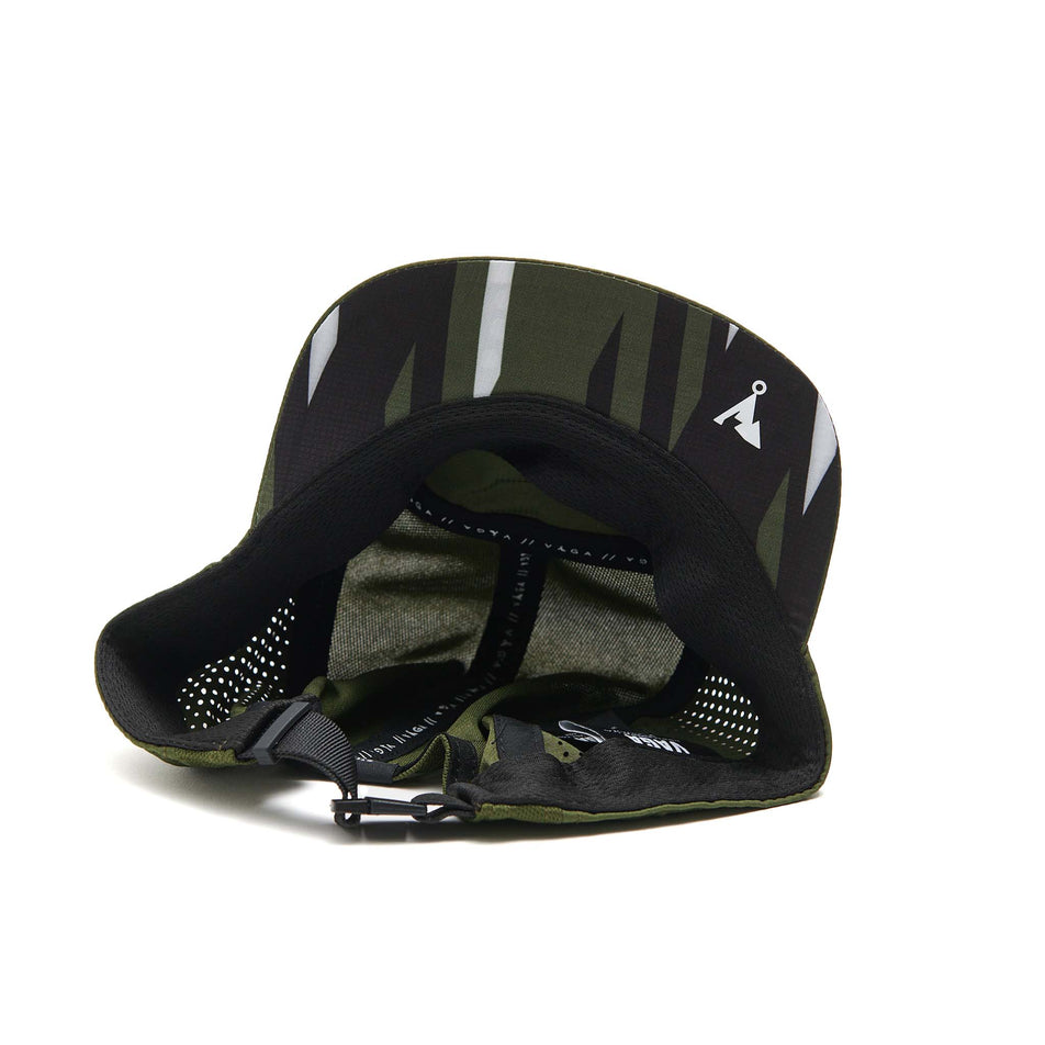 The underside of a VAGA Unisex Feather Racing Cap in the Moss Green/Black colourway. (8551951335586)