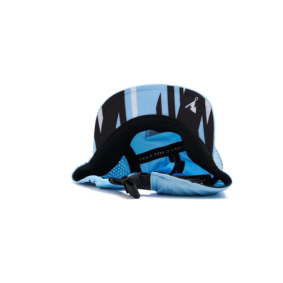 The underside of a VÅGA Unisex Feather Racing Cap in the Neon Blue/Black colourway. (8595627606178)