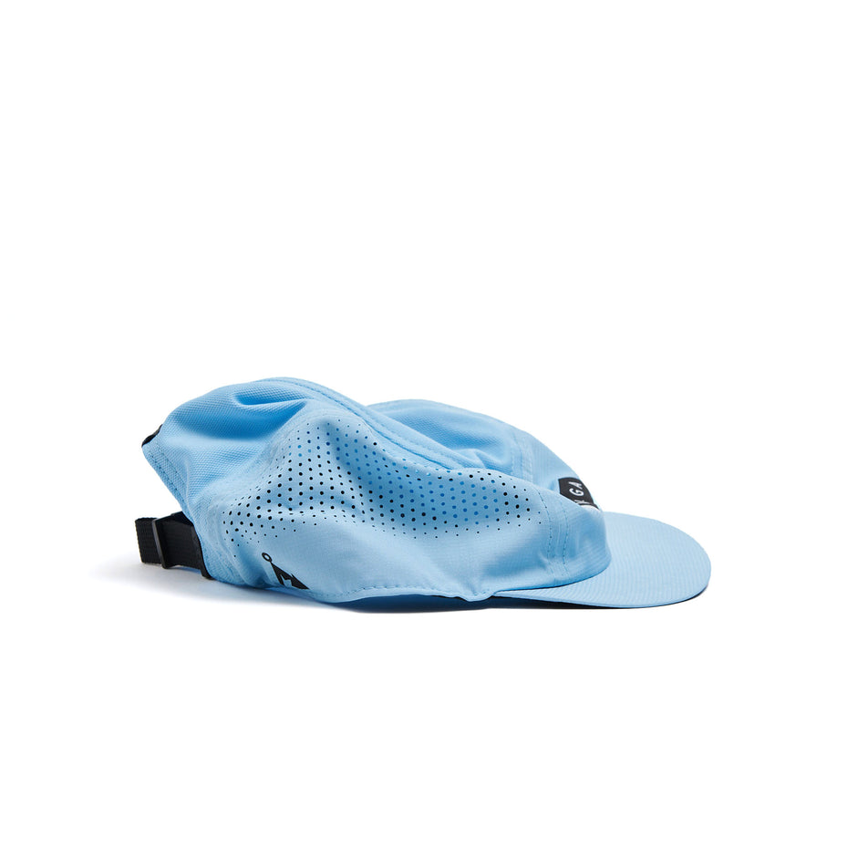 The right-side of a VÅGA Unisex Feather Racing Cap in the Neon Blue/Black colourway. (8595627606178)