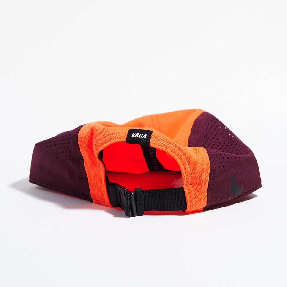 Back view of the VAGA Feather Racing Cap in the Neon Orange/Plum colourway. (8751093088418)