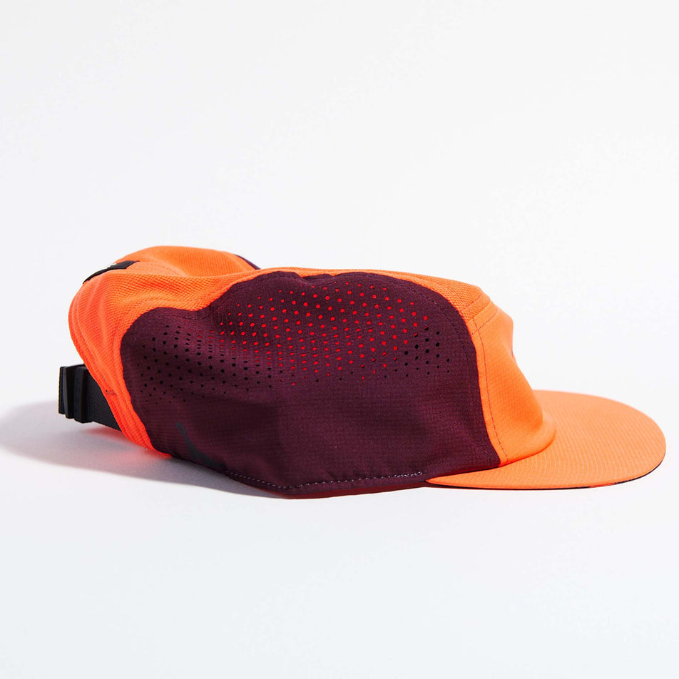 Side view of the VAGA Feather Racing Cap in the Neon Orange/Plum colourway. (8751093088418)