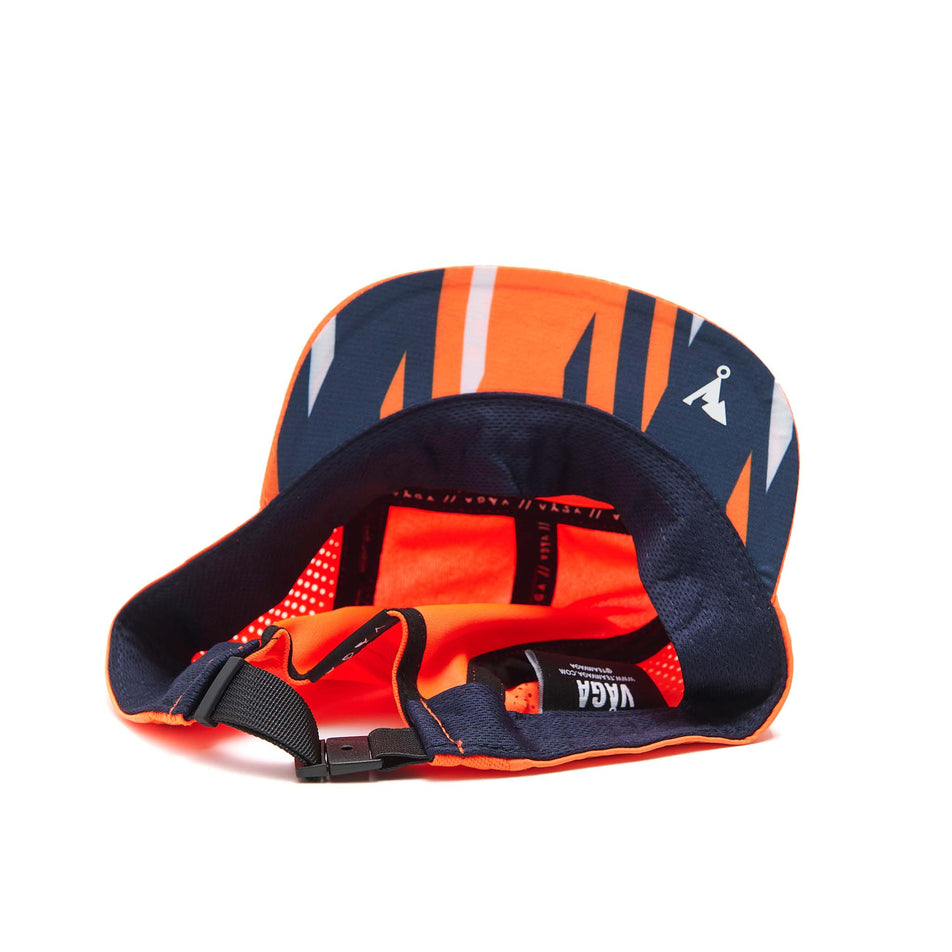 The underside of a VAGA Unisex Feather Racing Cap in the Neon Orange/Navy Blue colourway. (8551957168290)
