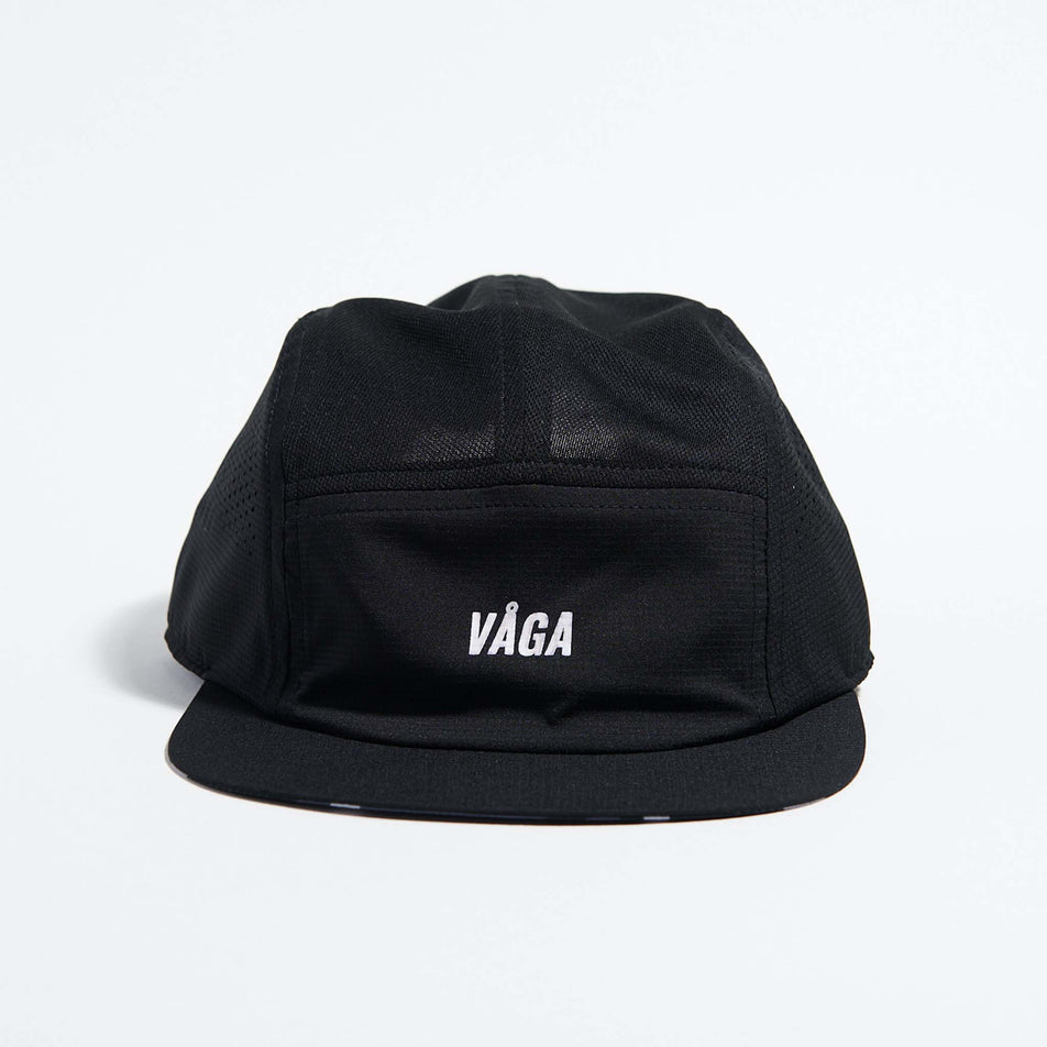 Front view of the VAGA Feather Racing Cap in the Storm Black colourway. (8751085289634)
