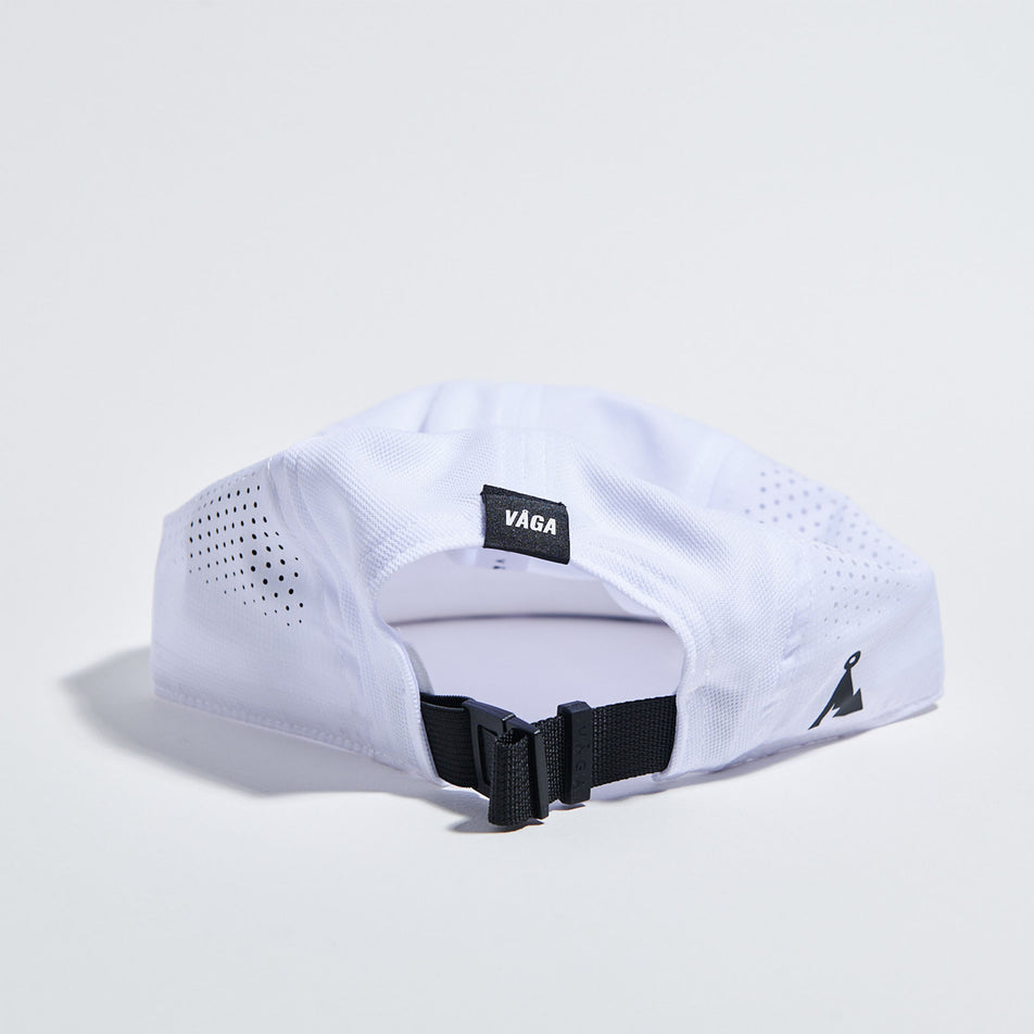 Back view of the VAGA Feather Racing Cap in the White/Mist Grey/Black colourway. (8751091712162)