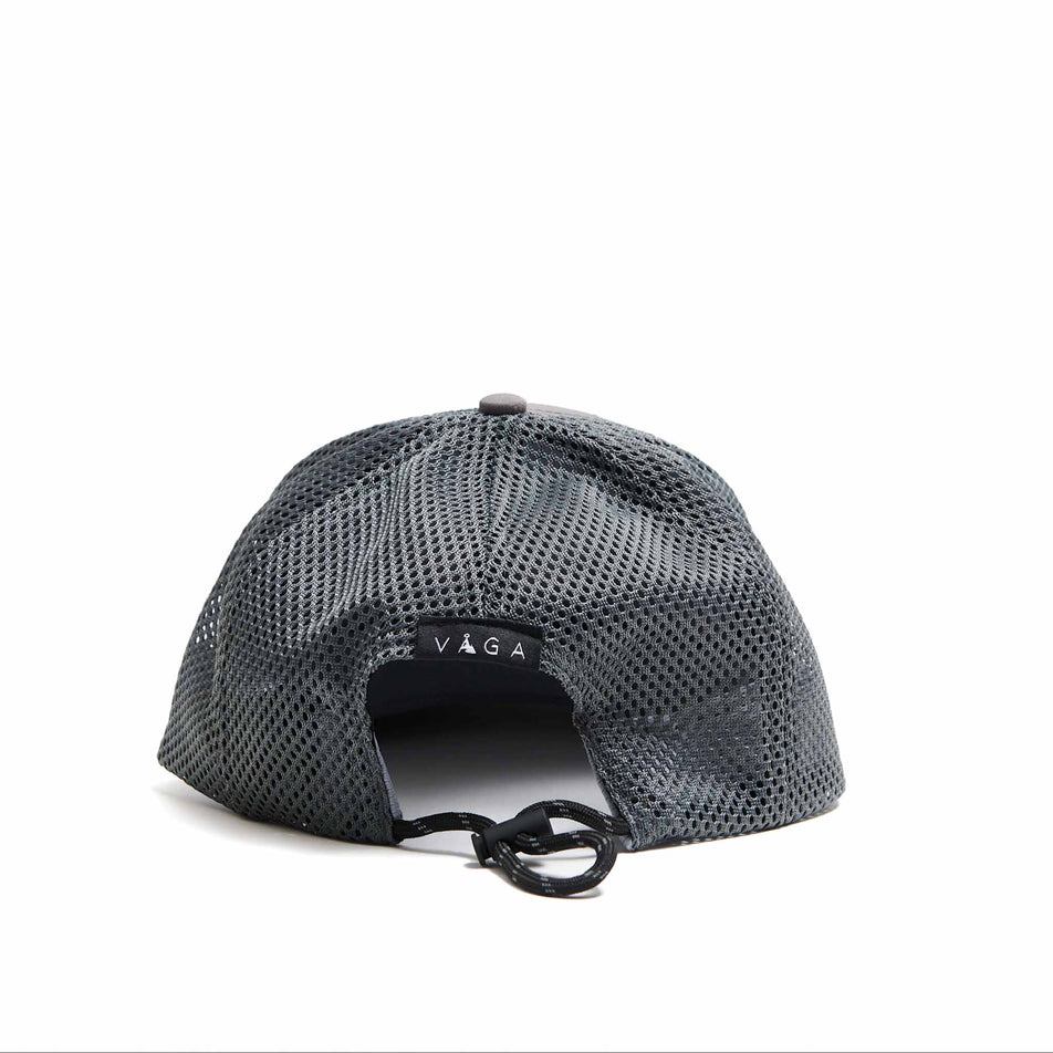Back view of a VÅGA Unisex Open Mesh Trucker Hat in the Aluminium Grey colourway (8684639551650)
