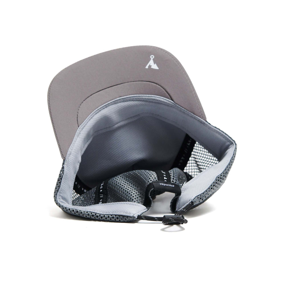 The underside of a VÅGA Unisex Open Mesh Trucker Hat in the Aluminium Grey colourway (8684639551650)