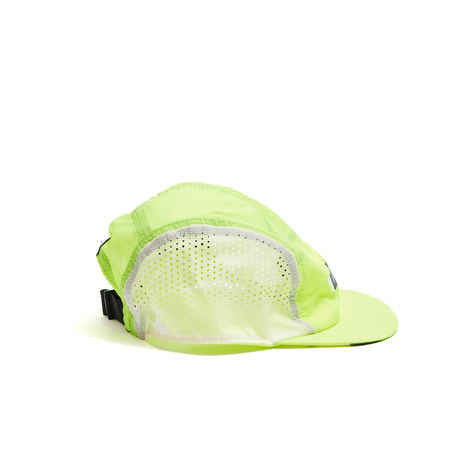 Side view of a VÅGA Unisex Wind Resistant Feather Racing Cap in the Neon Yellow/White/Black colourway. (8486894567586)