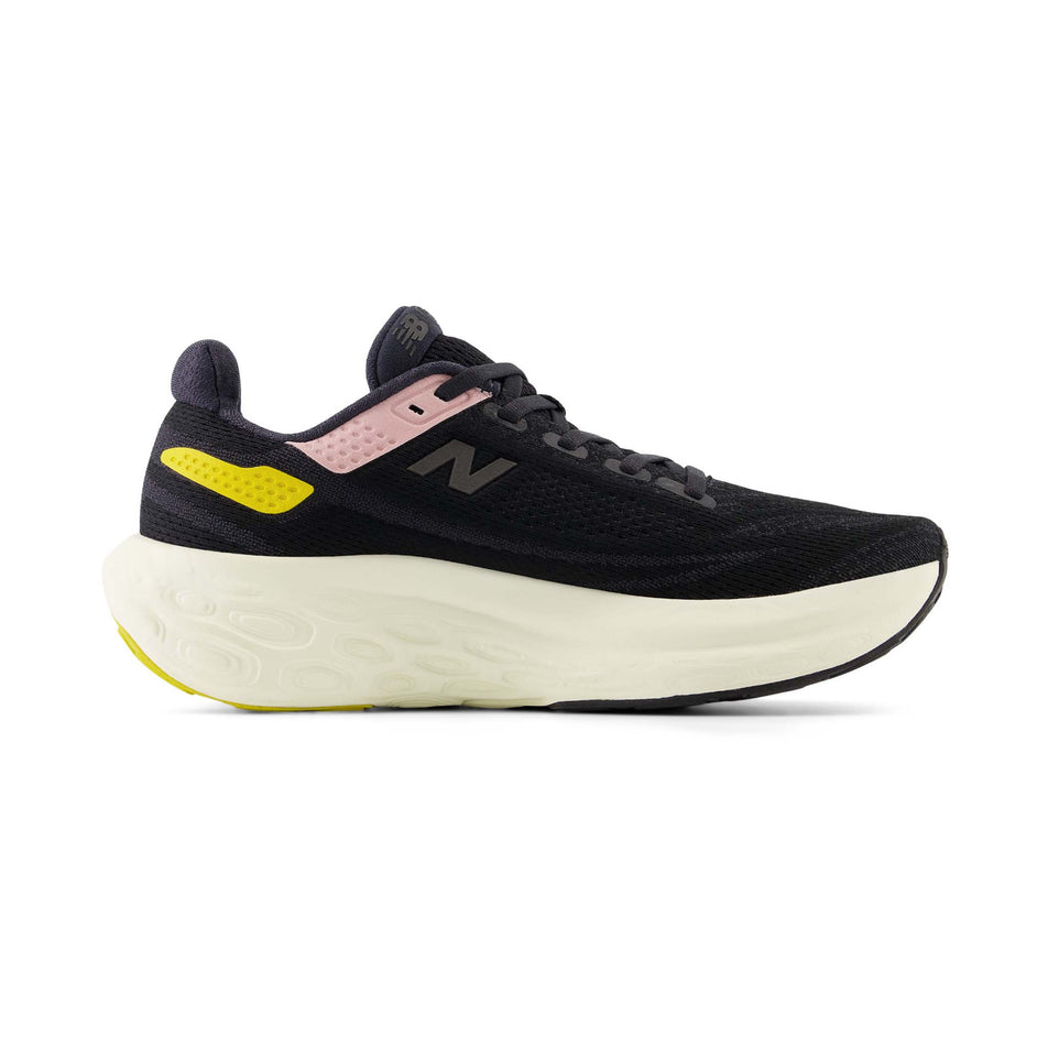 Medial side of the left shoe from a pair of New Balance Women's Fresh Foam X 1080 V13 Running Shoes in the Black with Orb Pink and Ginger Lemon colourway (8144884170914)