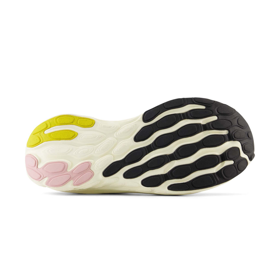 Outsole of the left shoe from a pair of New Balance Women's Fresh Foam X 1080 V13 Running Shoes in the Black with Orb Pink and Ginger Lemon colourwayk (8144884170914)