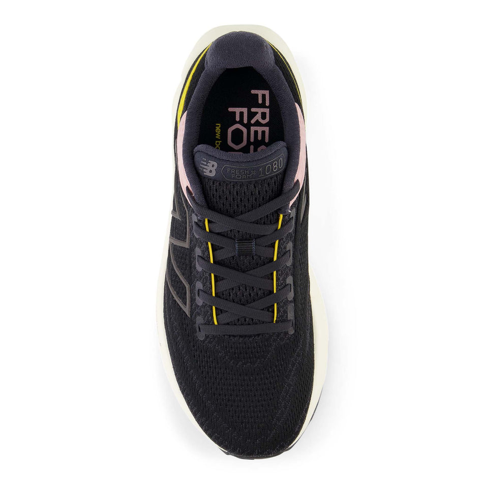 Upper of the right shoe from a pair of New Balance Women's Fresh Foam X 1080 V13 Running Shoes in the Black with Orb Pink and Ginger Lemon colourway (8144884170914)