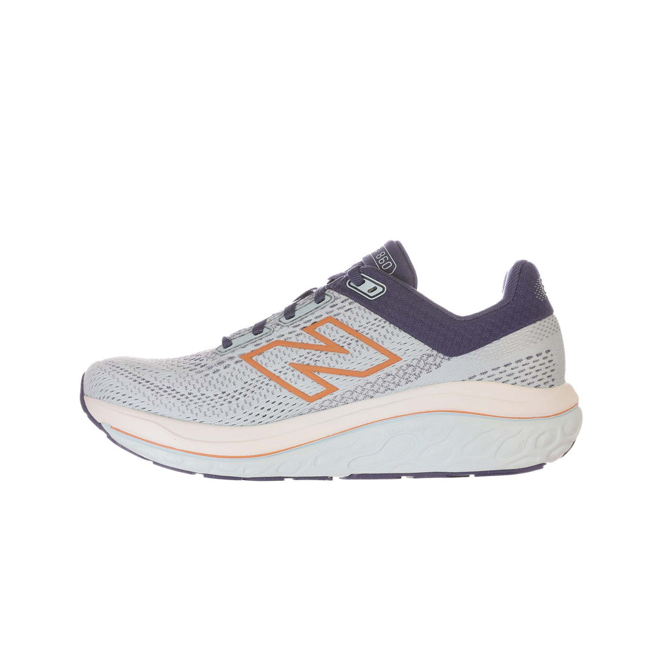 Medial side of the right shoe from a pair of New Balance Women's Fresh Foam X 860 V14 Running Shoes in the Frosted Glass colourway (8677172969634)