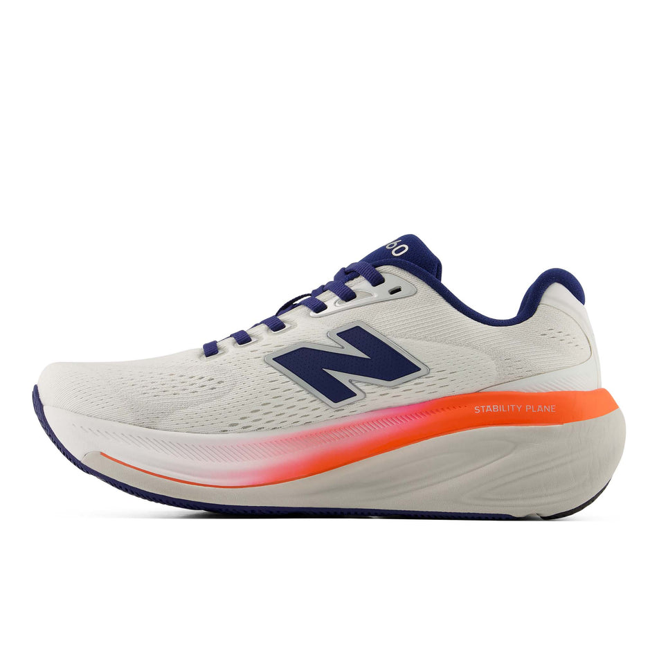 Medial view of the right shoe from a pair of New Balance Women's Fresh Foam X 860 V15 Running Shoes in the Sea Salt/Blue Oyster colourway.