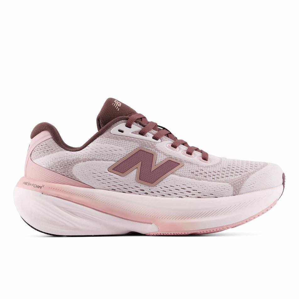 Lateral view of the right shoe from a pair of New Balance Women's Fresh Foam X 860 V15 Running Shoes in the Pink Salt/Pebble colourway.