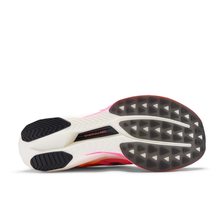 The outsole of the right shoe from a pair of New Balance Women's FuelCell SuperComp Elite V5 Running Shoes in the Tangerine Heat colourway.