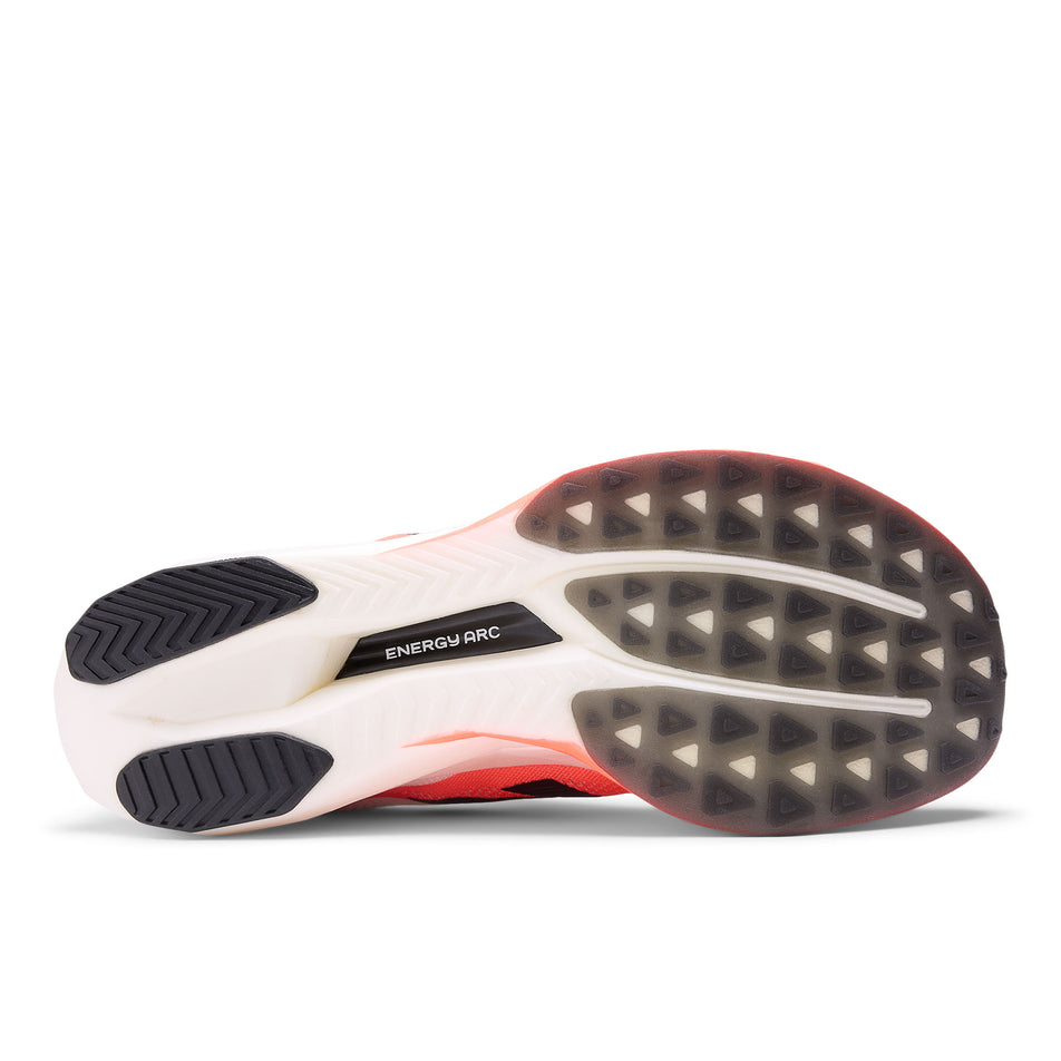 The outsole of the right shoe from a pair of New Balance Women's FuelCell SuperComp Elite V5 Running Shoes in the Urgent Red colourway.(8722037670050)