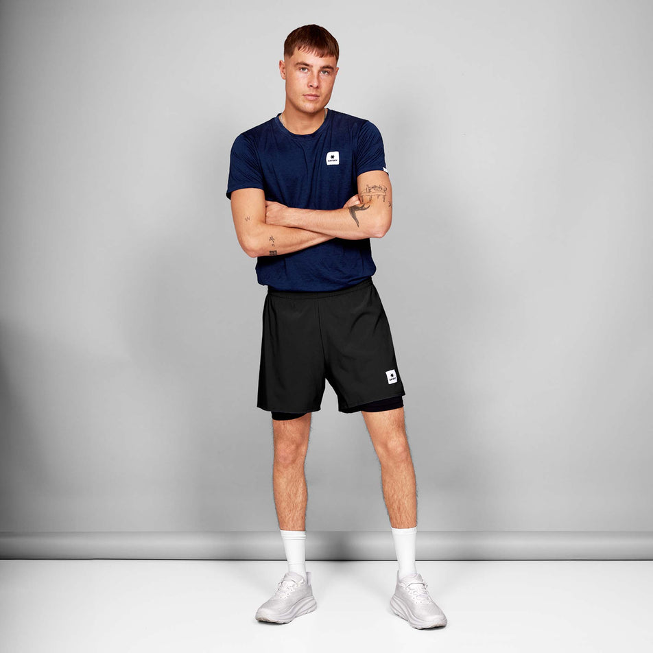 Front view of a model wearing the SAYSKY Men's Clean Combat Pro T-Shirt in the Blue colourway. (8730925400226)