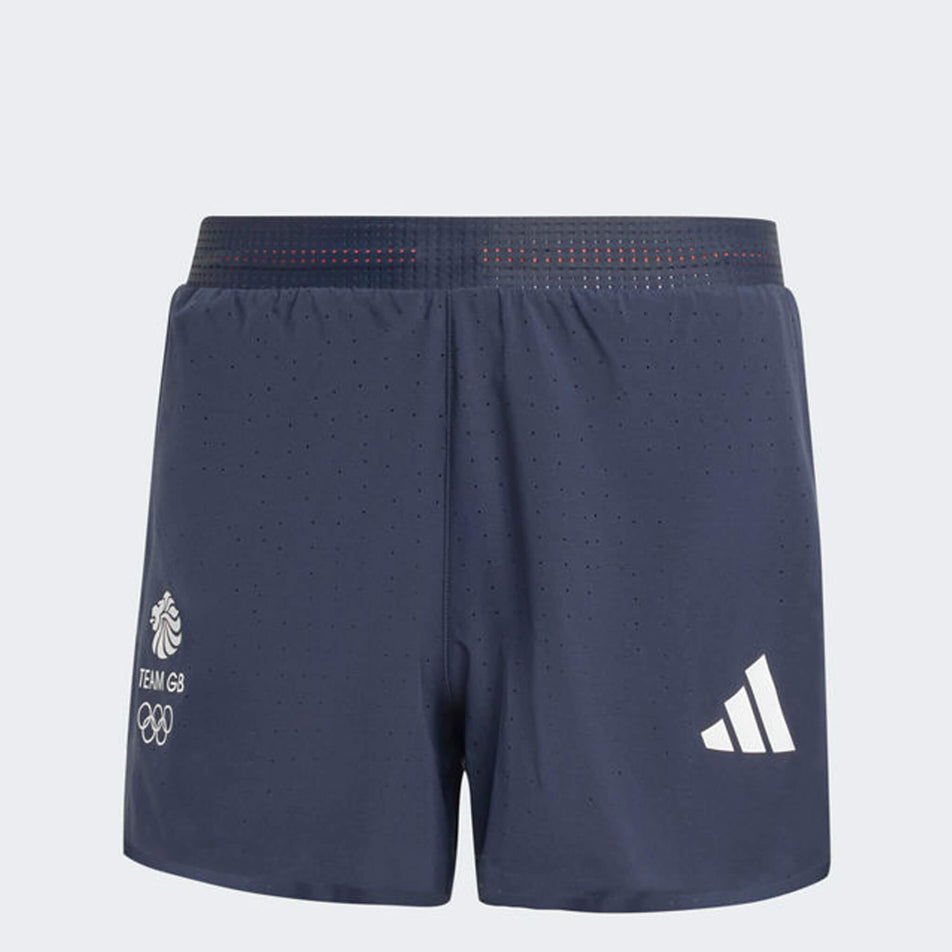Front view of a pair of adidas Men's Team GB Adizero Running 3-Inch Split Shorts in the Legend Ink colourway (8324054614178)