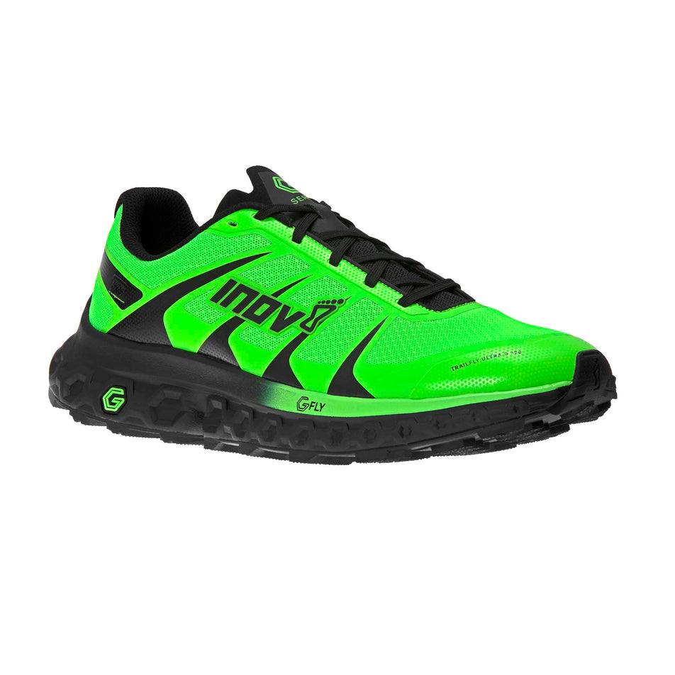 The lateral side and forefoot section of the right shoe from a pair of women's Inov-8 TrailFly Ultra G 300 Max (6897229627554)