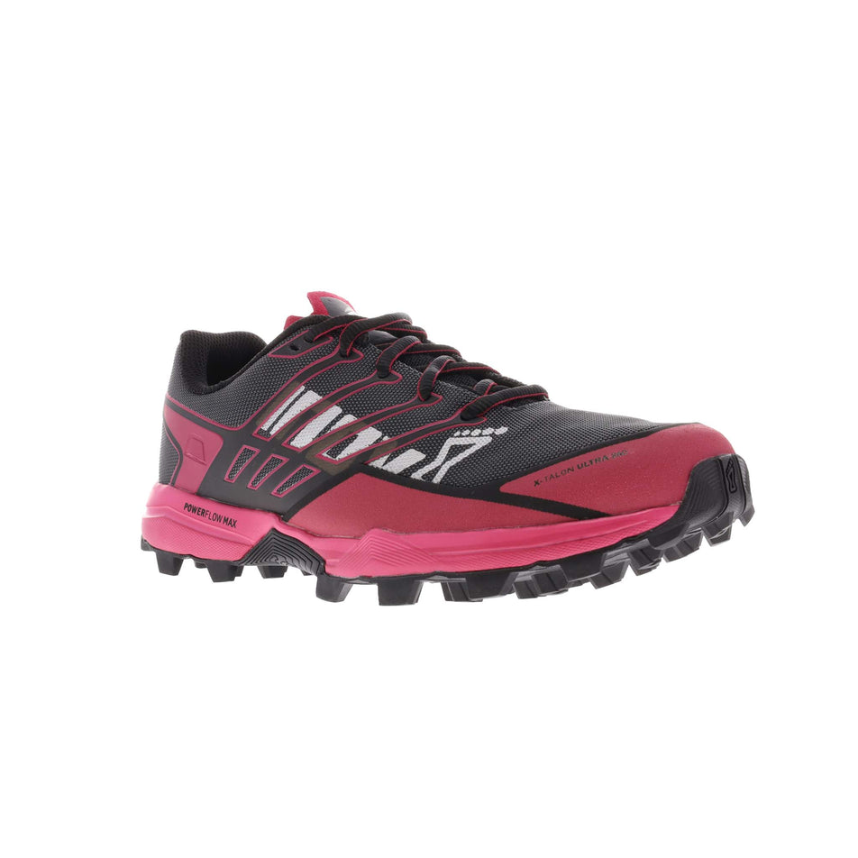 Anterior angled view of women's inov-8 x-talon ultra 260 v2 running shoes in pink (7606083551394)
