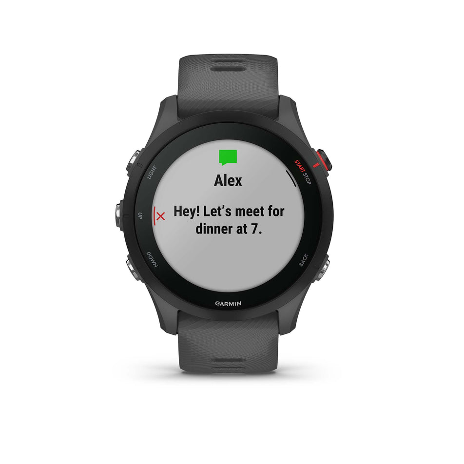 Text message view of Garmin Forerunner 255 in Slate Grey (7528360968354)