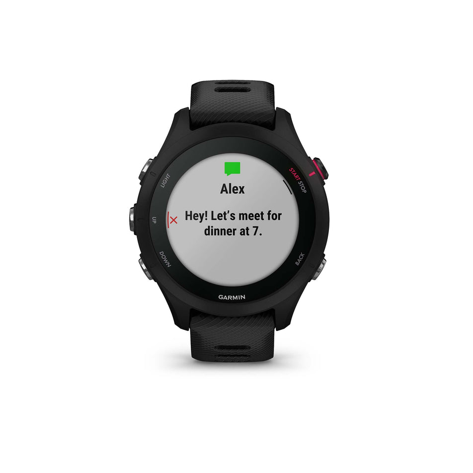 Text screen on Garmin Forerunner 255S Music Smartwatch in Black (7528498331810)