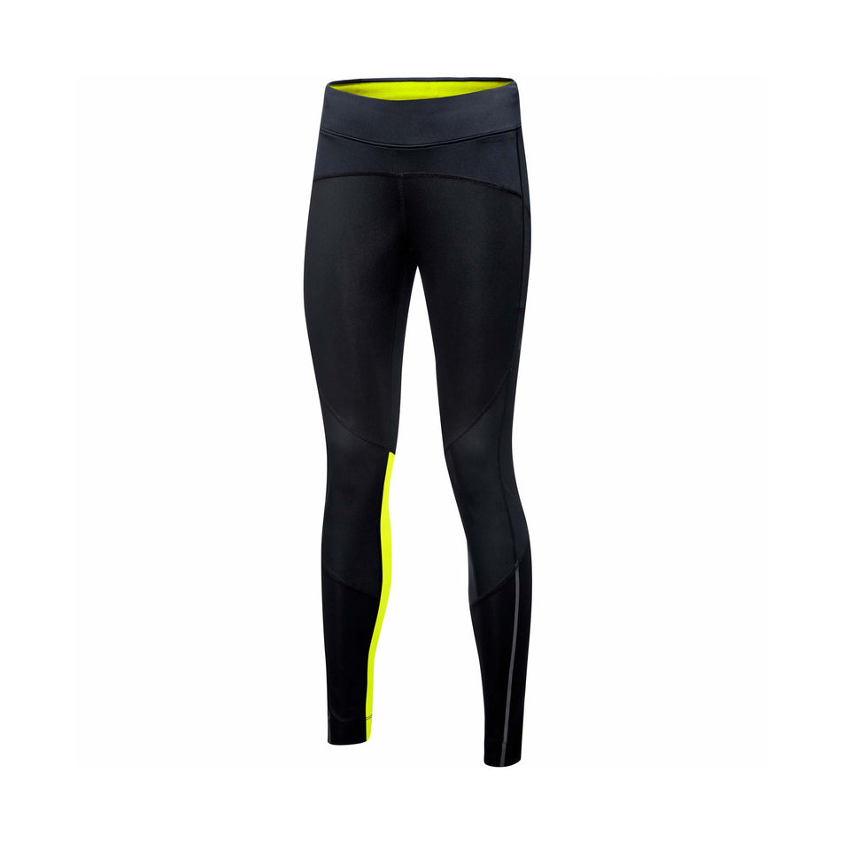 Angled view of women's gore wear r5 gtx I running tights in black (7596640010402)