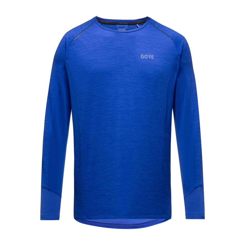 Front view of men's gore wear energetic long sleeve shirt in blue (7518258102434)