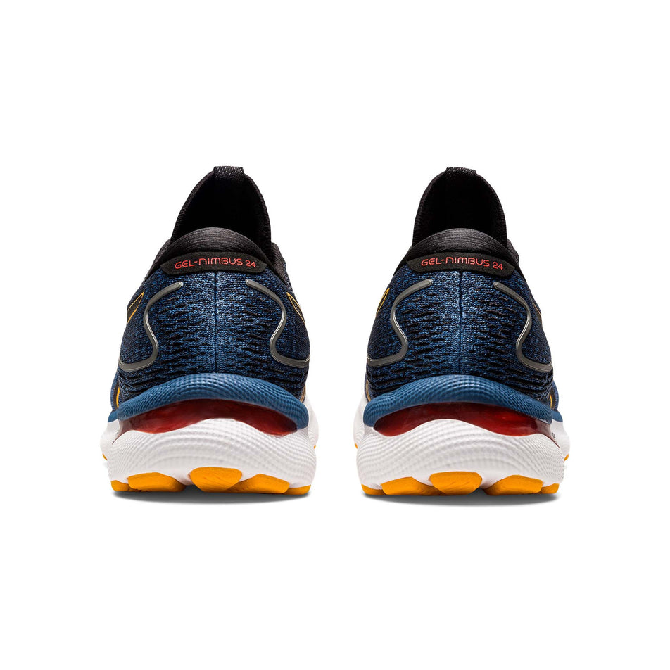 Posterior view of men's asics gel-nimbus 24 running shoes in blue (7520639451298)