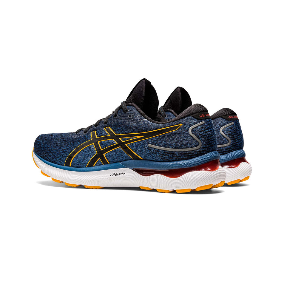 Lateral pair view of men's asics gel-nimbus 24 running shoes in blue (7520639451298)