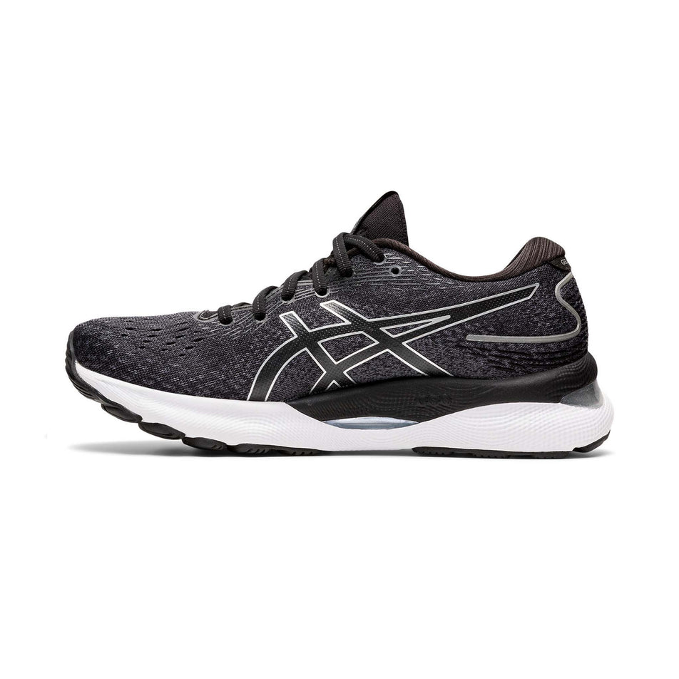 Medial view of women's asics gel-nimbus 24 running shoes in black (7520691880098)