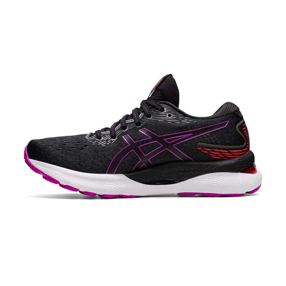 Medial view of women's asics gel-nimbus 24 running shoes in black (7520651378850)