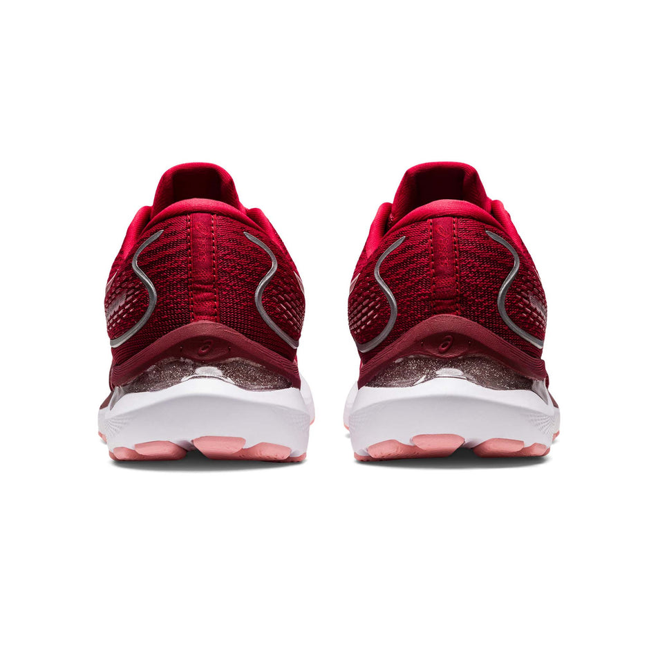 Posterior view of women's asics gel-cumulus 24 running shoes in red (7520619561122)