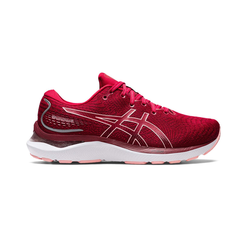 Lateral view of women's asics gel-cumulus 24 running shoes in red (7520619561122)