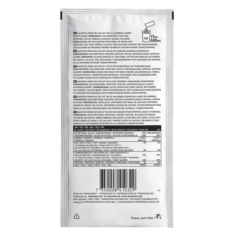 Behind sachet view of maurten drink mix 320 caf 100 - 14 servings (7077146001570)