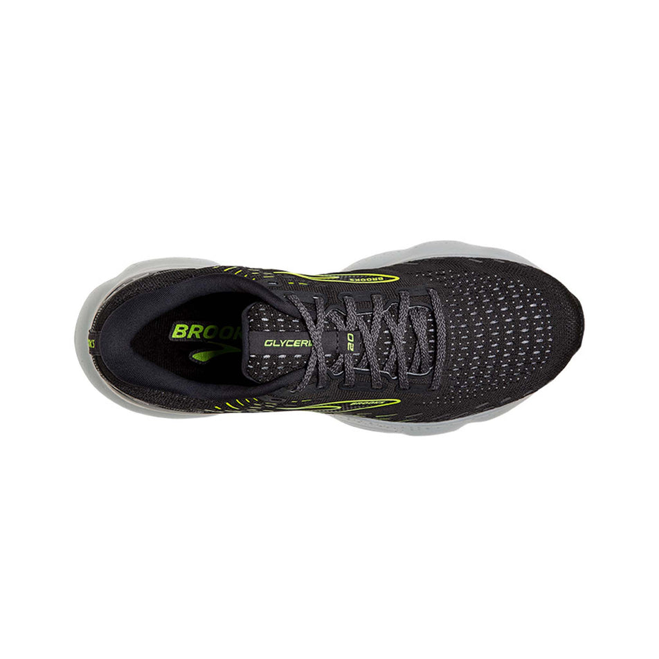 Upper view of Brooks Men's Glycerin 20 running shoes in black (7599124349090)