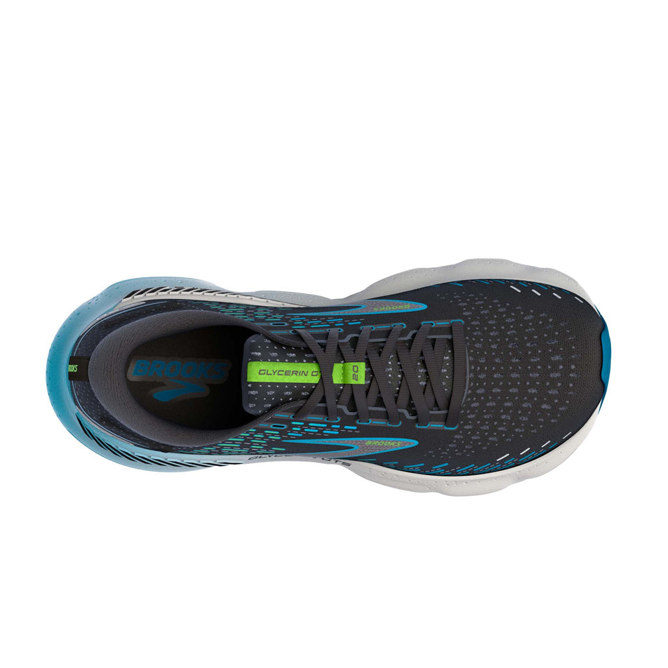 The upper of the right shoe from a pair of Brooks Men's Glycerin GTS 20 Running Shoes in the Black/Hawaiian Ocean/Green colourway (7903703269538)