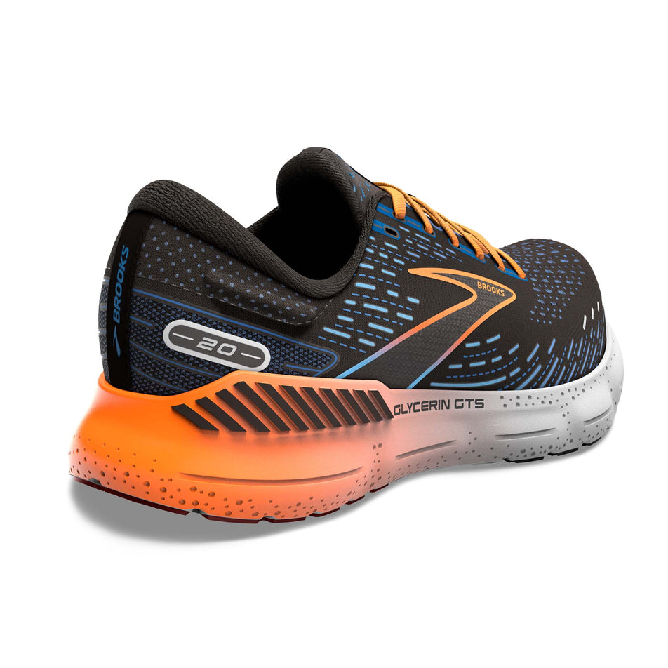 Right shoe posterior angled view of Brooks Men's Glycerin GTS 20 Running Shoes in black. (7725145194658)