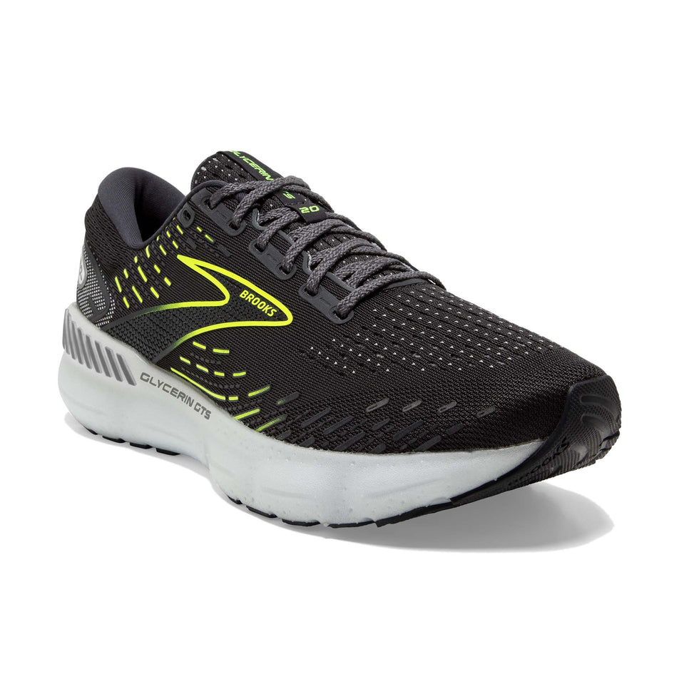 Anterior angled view of Brooks Men's Glycerin GTS 20 Running Shoes in black (7599126741154)