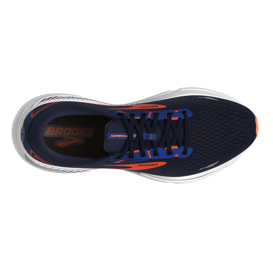 The upper of the right shoe from a pair of Brooks Men's Adrenaline GTS 23 Running Shoes in the Peacoat/Orange/Surf the Web colourway (7903674204322)