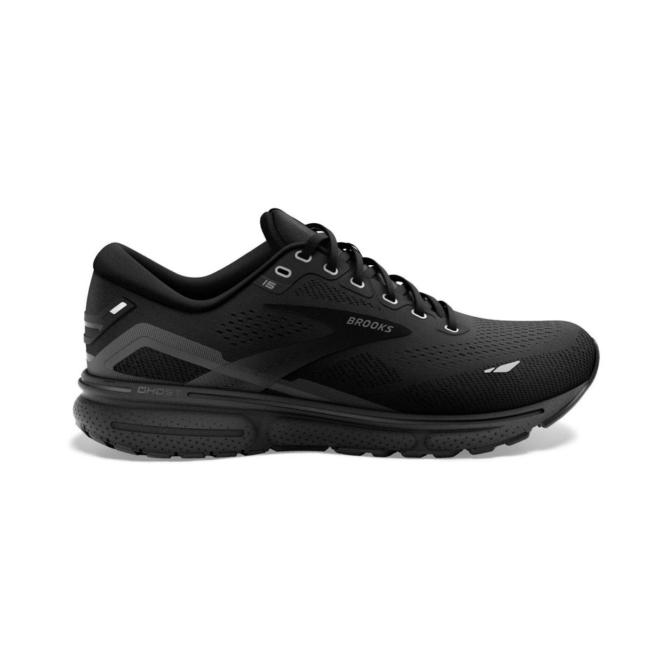 Right shoe lateral view of Brooks Men's Ghost 15 Running Shoes in black (7709821567138)